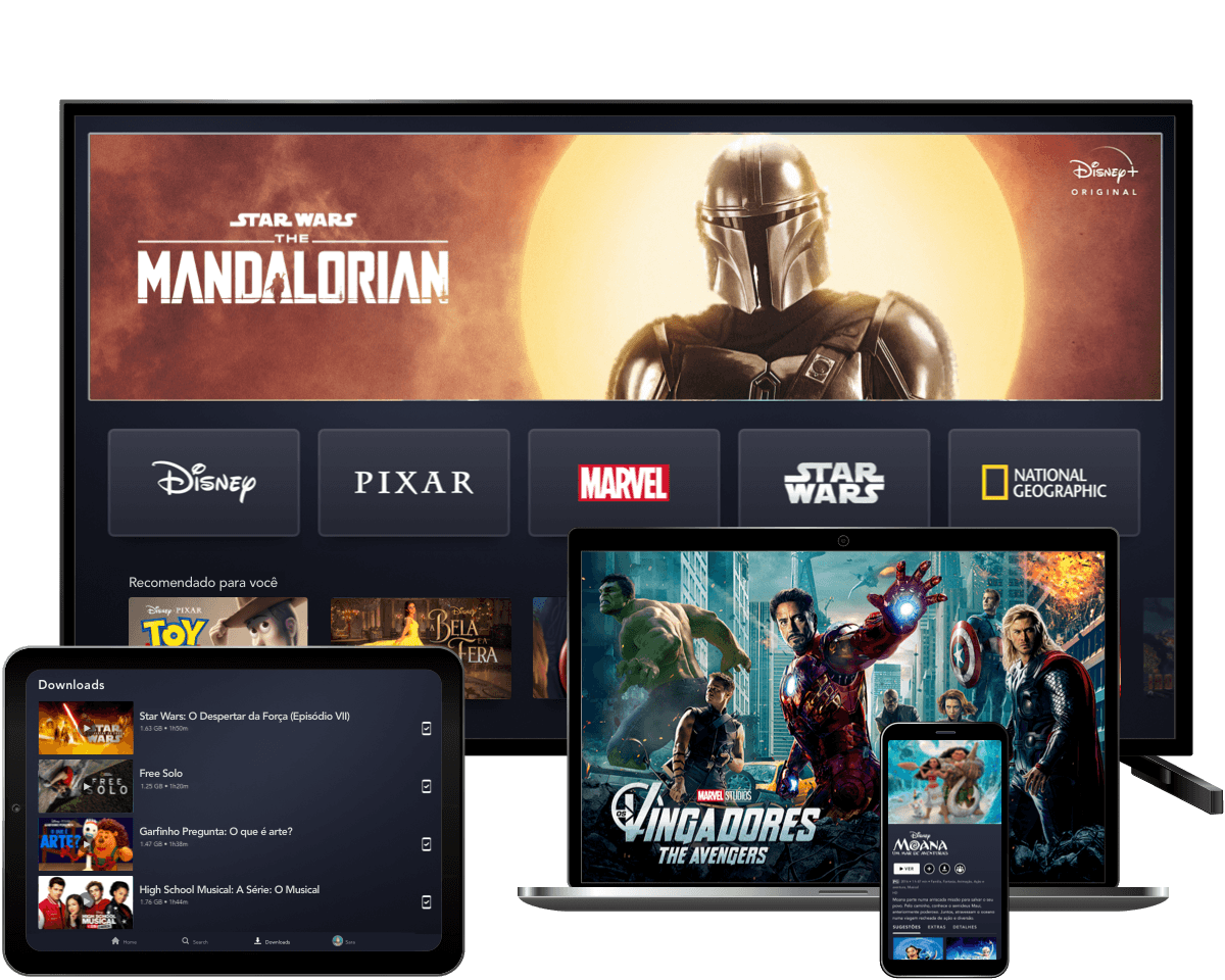 disney+ na TV, computador,tablet e celular